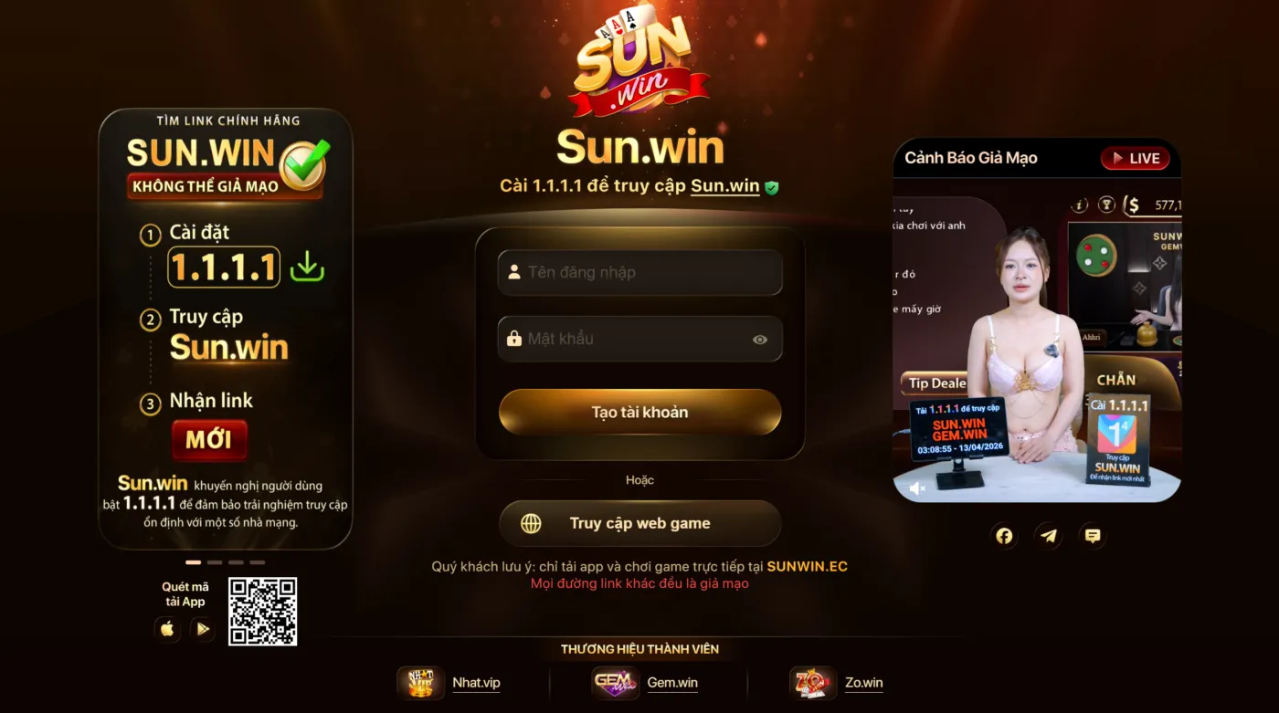 Giao diện trang chủ Sunwin